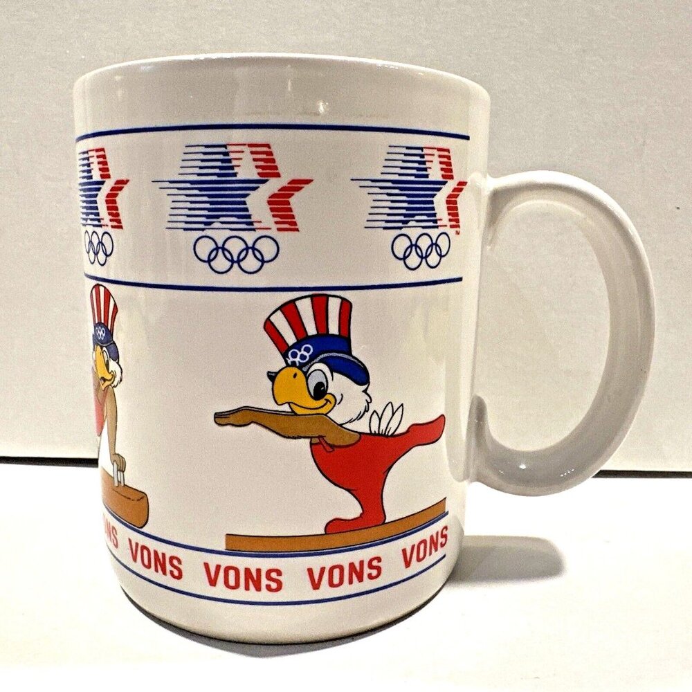 Vintage 80's Sam the Olympic Eagle Coffee Mug Cup Vons Stars in Motion Papel NEW